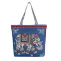 Blauwe canvas shopper met etnische olifanten borduurwerk, casual grote schoudertas. - Blauwe Pluche Olifant