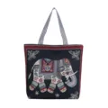 Etnische geborduurde canvas shopper, casual schoudertas met olifantenpatroon. - Zwarte Olifantenpop