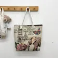 Grande borsa tote in tela vintage con spallacci, stampa torre di Pisa borsa casual. - Elefante Letterario Farfalla