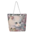 Grote canvas shopper met witte kat borduurwerk en dikke touwgrepen voor dagelijks gebruik. - Meerkleurig Gouddraad Ragdoll Kat