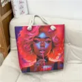 Canvas tote bag with stylish artistic portrait print, thick rope handles, casual beach bag. - Colorful Art Portrait Style (5)