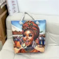Stylish large canvas beach bag with African art print and comfortable thick rope handles. - West African Art Illustration Style (10)