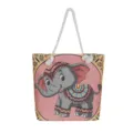 Etnische geborduurde canvas shopper tas met dik touw handvat, olifant patroon variant. - Lichtpaars Indonesische Olifant