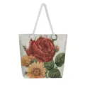 Blumen Stickerei Segeltuch Shopper Tasche mit dickem Seil Griff, Vintage Freizeit Schultertasche. - Mehrfarbig Rote Pfingstrose Blumen