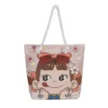 Gewebte Leinen-Tragetasche mit niedlicher Cartoon-Mädchenstickerei und stabilen Seilgriffen. - Sakura Mädchen
