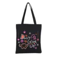 Borsa shopper in tela nera con stampa di elefante carino, borsa a spalla casual. - Elefante Nero