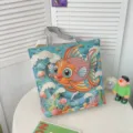 Bolso tote de lona para mujer, bolso de hombro bordado de pez de dibujos animados, gran capacidad. - Estilo 4