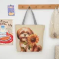 Große Canvas Tragetasche mit niedlichem Hund Sonnenblume Muster lässige Schultertasche - Stil 6 (Sonnenblumen Hund)