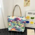 Bolso tote de lona con estampado de paisaje fantastico, bolsos bandolera casual para mujeres. - Estilo 10