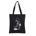 Borsa tote in tela nera con simpatico grafico di cartone animato impermeabile borsa - Ragazza Schizza Nero