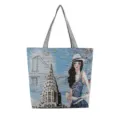 Vrouwen canvas tote tas vintage stad print schoudertas casual grote capaciteit tas. - Sneeuwmeisje