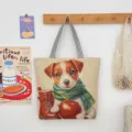 Canvas Tote Tas Leuke Puppy Appel Patroon Casual Schoudertas Dagelijks Eco Shopper - Patroon Stijl 1 (Hond met Appel)