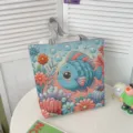 Bolso tote de lona bordado de pez de dibujos animados, bolso de hombro casual grande - Estilo 7