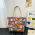 Bolso shopper de lona bordado con flores bolso de hombro casual para mujer gran capacidad - Estilo 5