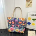Bolso Tote de Lona con Estampado Floral Casual Bolso de Hombro Gran Capacidad - Estilo 3