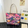 Bolso tote de lona con diseño original y un estampado de paisaje psicodélico. - Estilo 7