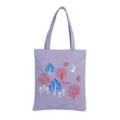 Paarse canvas shopper tas met schattige cartoon boom en konijn print voor dagelijks gebruik - Kleine Bos Paars