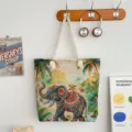 Bohème ethnische bestickte Segeltuchtasche mit dicken Seilgriffen, Elefanten-Dschungel-Muster. - Zusätzlicher Stil 7