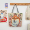 Canvas shopper met schattig Shiba Inu bloemen patroon, grote capaciteit casual schoudertas. - Patroon Stijl 8 (Shiba Inu)