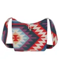 Ethnic Geometric Woven Canvas Shoulder Bag Casual Crossbody Bag with Horn Button - Geometric Print 1