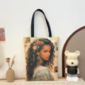 Stijlvolle canvas shopper tas met artistieke portretprint, casual damestas voor dagelijks gebruik. - Patroon Stijl 11