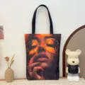 Canvas shopper met artistieke gezichtsprint, stijlvolle casual schoudertas voor dagelijks gebruik. - Patroonstijl 9
