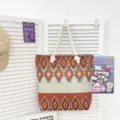 Ethische Gewebte Tote Bag Freizeite Geometrische Umhängetasche mit Seilgriffen - Muster-Stil 1