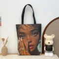 Canvas schoudertas met kunstgezicht print, casual winkeltas voor dames dagelijks gebruik. - Patroonstijl 8