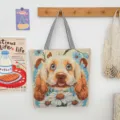 Canvas dog tote bag, cute cartoon animal embroidered shoulder bag, large capacity shopping bag. - Pattern Style 4 (Dog Woven)