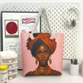 Rosa Segeltuch Tragetasche mit schönem afrikanischen Frauenkunstwerk für Damen Alltag. - Muster-Stil 1