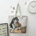 Canvas Shopper Meisje Cartoon Geborduurd Grote Capaciteit Schoudertas Casual Handtas - Meisje in Bloemenzee Patroon