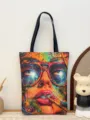 Modische Segeltuch-Tragetasche mit lebendigem Graffiti-Druck, lässige Schultertasche. - Muster-Stil 2