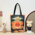 Modische Segeltuchtasche mit künstlerischem Damenprint, lässige Umhängetasche für den Alltag. - Muster-Stil 6