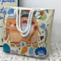 Borsa tote in tela ricamata con elefante etnico e spessa tracolla in corda per uso quotidiano. - Elefante della Giungla