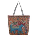 Sac a epaule cabas en toile imprime motif elephant de style ethnique pour femmes. - Grand Éléphant de Lotus Rose Orange