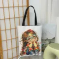 Schattige cartoon bedrukte canvas shopper, casual schoudertas voor studenten, grote capaciteit. - Patroonstijl 8