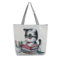 Cute cat pattern canvas tote bag for women, stylish large shoulder bag for daily shopping. - Studious Cat