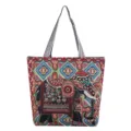 Etnische stijl olifant patroon canvas shopper voor vrouwen, kleurrijke casual schoudertas. - Groot Lichtblauw Roze Zesogige Olifant