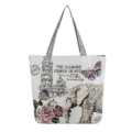 Geweven stoffen shopper tas met olifant en scheve toren motief, vintage schoudertas. - Groot Vlinder Olifant