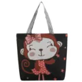 Carina borsa shopper in tela scimmietta dei cartoni, elegante borsa a spalla con manici a righe. - Nero Scimmia del Fumetto