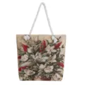 Sac cabas jacquard à fleurs style chinois avec poignées en corde de coton, vue principale. - Jacquard Doré Lys