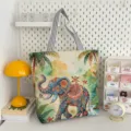 Canvas shopper tas met olifant patroon, etnische stijl schoudertas voor dagelijks gebruik. - Stijl 1