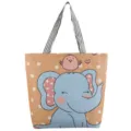 Borsa a tracolla in tela con elefante cartone animato carino, manici a righe, grande borsa. - Arancione Elefante Uccello