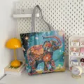 Sac cabas en toile imprimé éléphant bohème, sac à main d'épaule fourre-tout ethnique. - Style 6