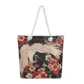 Casual canvas shopper schoudertas met traditioneel geborduurd kraanvogel- en pruimenbloesemmotief. - Gouden Jacquard Kraanvogel en Pruimenbloesem