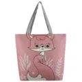 Borsa Tote in Tela Tessuta Volpe Rosa Cartoon, Borsa a Spalla Causale con Tracolla a Righe - Rosa Volpe che si Vota