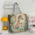 Sac cabas fourre-tout en tapisserie florale cheval blanc, élégant sac épaule tissé femme. - Style 5