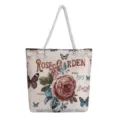 Vintage rozen wandtapijt canvas shopper tas met witte katoenen touw handgrepen. - Gouden Jacquard Vlinder Roos 1905