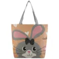 Borsa shopper in tela con ricamo coniglietto carino, borsa a spalla marrone casual. - Arancione Giallo Coniglio Orecchie Grandi