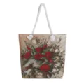 Sac cabas en toile jacquard a fleurs vintage avec poignees confortables en corde blanche. - Fil Métallique Panier de Fleurs Rose